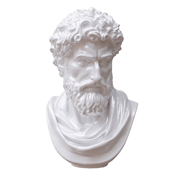 istock Classical marble head bust statue isolated on white, Ancient greek philosopher sculpture 2240724383