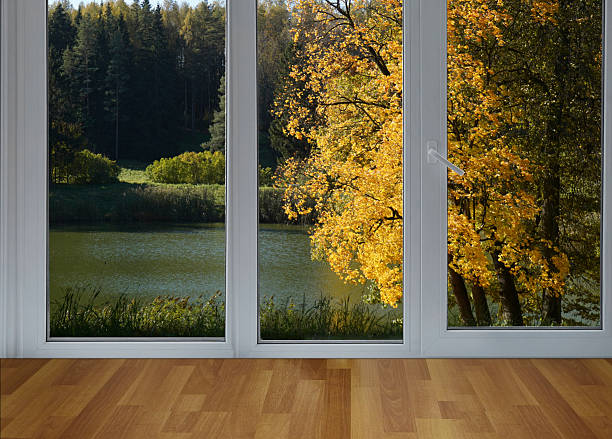 istock View from the window on yellow trees, landscape with autumn forest. 2240724472