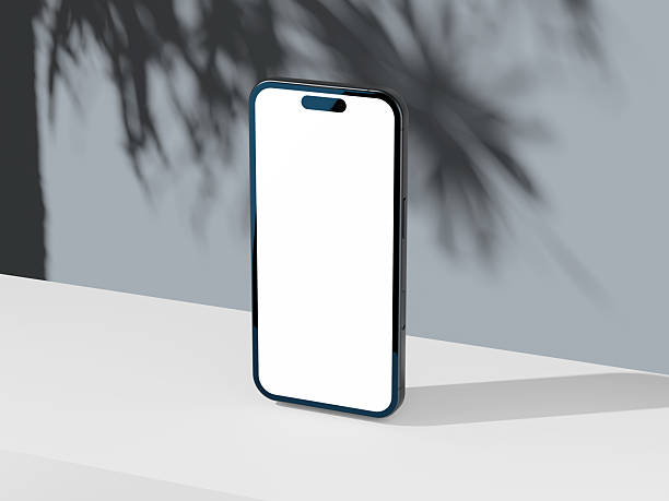 istock Stylish phone mockup featuring a blank screen and intricate shadow design. 2240725133