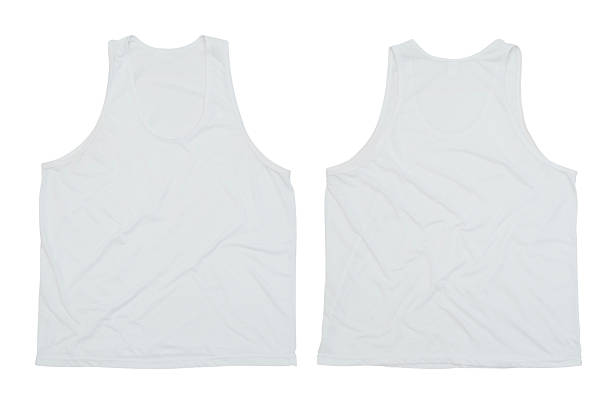 istock Blank white tank top front and back view isolated on white background for apparel mockup and design template 2240727708
