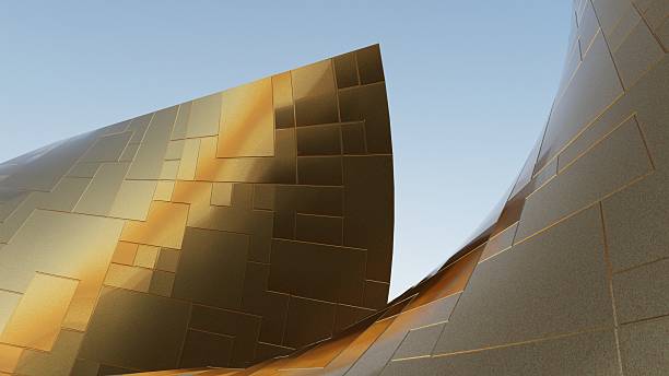 istock 3d illustration of abstract titanium architecture background, Minimal curved geometry architectural, Steel panel architectural design,Geometric metal building 2240728020