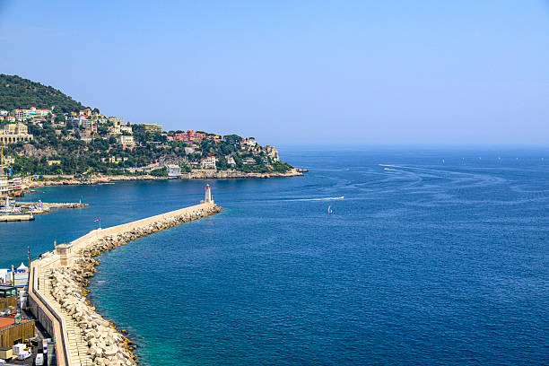 View of the Mediterranean coastline from the top of the Eze village in French Riviera, France