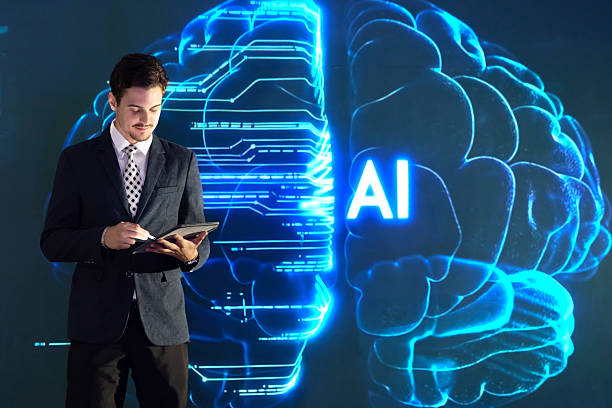 istock Confident speaker in a professional outfit presents artificial intelligence AI concepts at a technology conference 2240731036