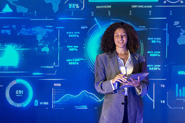 istock Speaker in a professional outfit presents the business technology concepts at a technology conference 2240731043