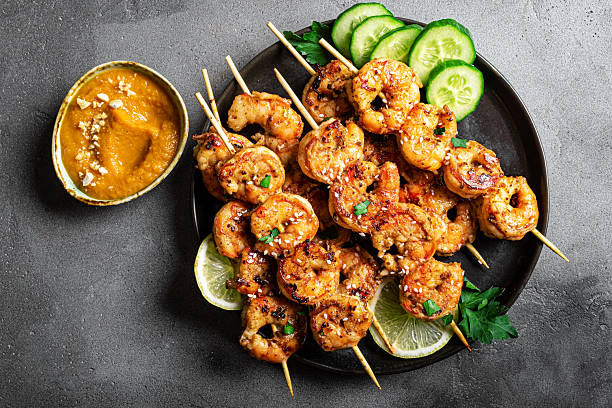 istock Grilled shimp prawn satay with peanut sauce 2240736942