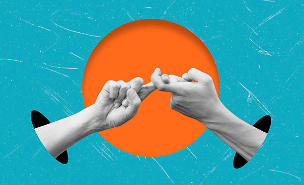 istock Art collage ands clasped in promise on an orange background, demonstrating a creative concept of connection 2240743248