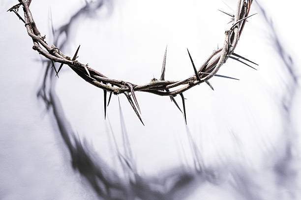 istock Crown of thorns casting a distinct shadow a white background, creating a symbolic easter image of suffering, sacrifice, and remembrance Copy good text friday for space 2240745999
