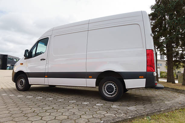 istock White Delivery Van Parked Near Warehouse 2240746918