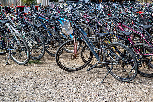 Ankara, Türkiye - October 18, 2024 : Large bicycles for rent around Lake Eymir
