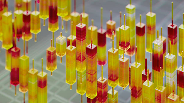 istock Colorful Abstract Rectangular Bars With Sticks in Yellow and Red  Modern Art Installation 2240749591