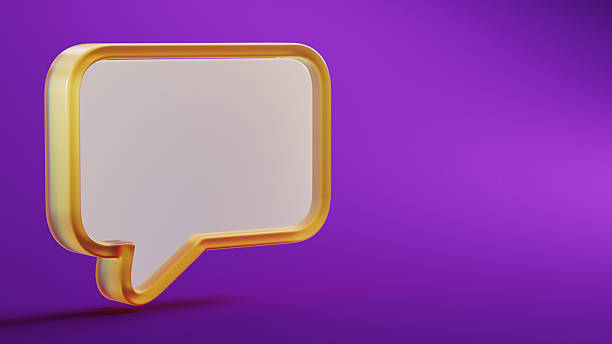 istock Bold Yellow Speech Bubble Sign With Gold Frame On Purple Background For Modern Communication Theme 2240749625