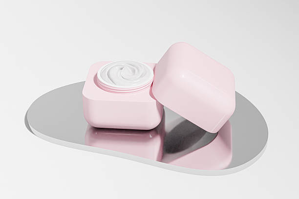 istock Pink cream jar mockup, cubic shape plastic face cream cosmetic container mockup, trendy square skincare packaging with screw Cap, rectangular shape facial mask container, round cube lotion packaging 2240756948