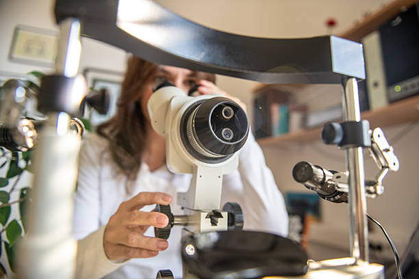 Eye examination by a doctor. Naturopathic specialist and consultant.