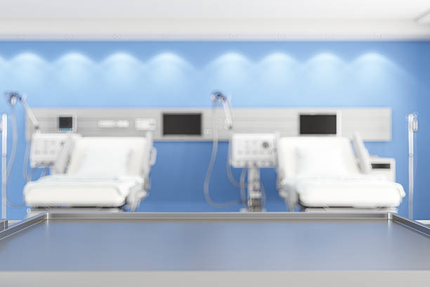 Empty of emergency room with two mobile beds in hospital to support and treatment the patient.