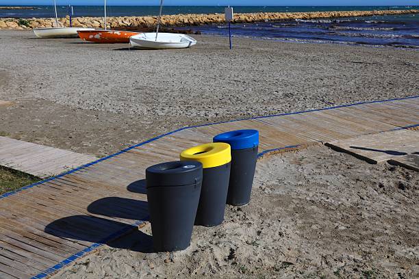istock Beach recycling garbage bins at Santa Pola, Spain 2240760505
