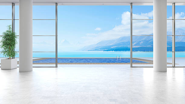 istock Luxury Interior with Panoramic Sea View, Pool Terrace, and White Columns 2240762290