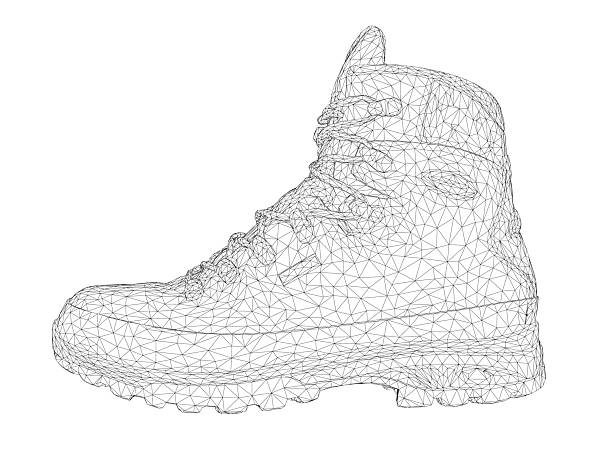 istock Military boots wireframe with intricate lines and curves on a white background. The detailed outlines create a realistic three-dimensional appearance. 2240764230