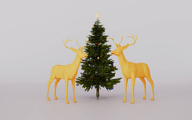 istock Reindeer and Christmas tree on snow ground 3d illustration 2240767125