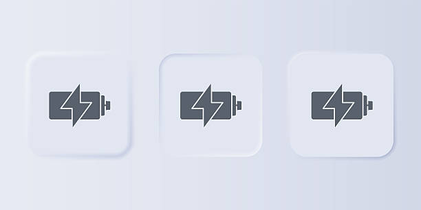 istock Grey Battery icon isolated on grey background. Lightning bolt symbol. Set icons in square buttons. Vector 2240772029