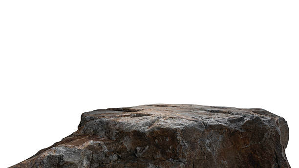 Rock Isolated, Stone beige huge Podium, Cliff Edge Mountain chunk on white Background well material floor stage shape Design Exhibition platform and Space montage your Product display, Clipping path
