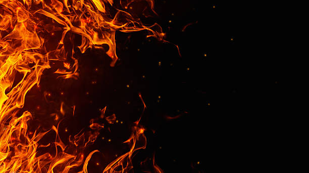 istock Dramatic red, orange, yellow flame and smoke rising against a dark background. Realistic, abstract fire burning background texture overlay. Vivid and hot hell or blazing fire wallpaper 2240772631