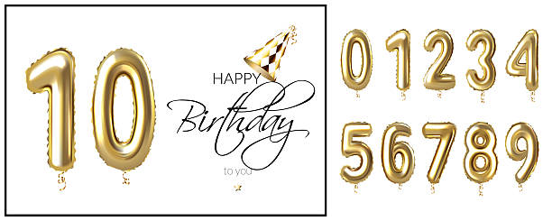 istock Set of gold balloon numbers set, isolated 2240772817