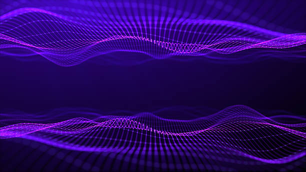 istock Abstract purple digital waves with light reflections on dark background. Purple cinematic intro. Shiny particle waves. Technology, space. 4k 2240776246