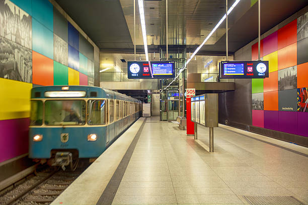 Trains at Georg-Brauchle-Ring U-Bahn station in Munich run on the U1 line