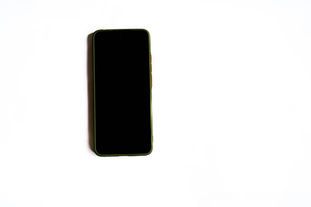 istock A black-screen smartphone with green casing isolated on white with ample negative space. 2240777281