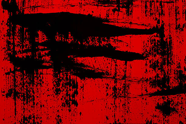 istock Red abstract paint texture with black brush strokes and artistic distressed look 2240777838