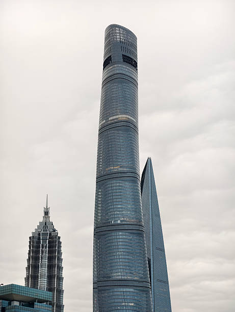 The city of Shanghai has many tall towers, as well as shapes with different architecture, photography of the pattern of the structure and the icons of the windows of different towers in the city of Shanghai, China