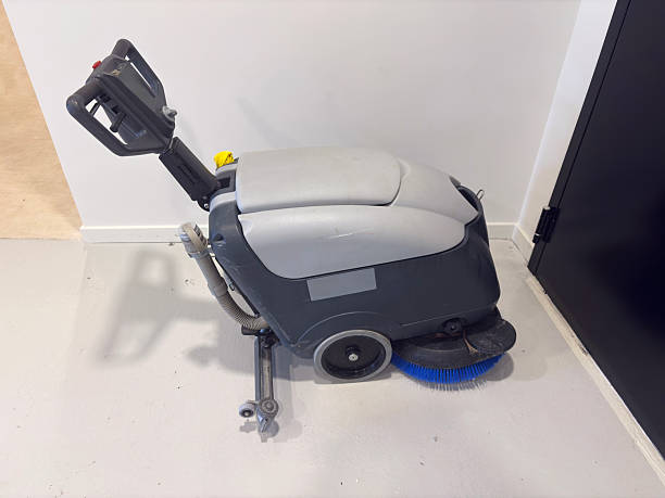 istock Scrubber dryer on a tile floor, professional equipment 2240778700