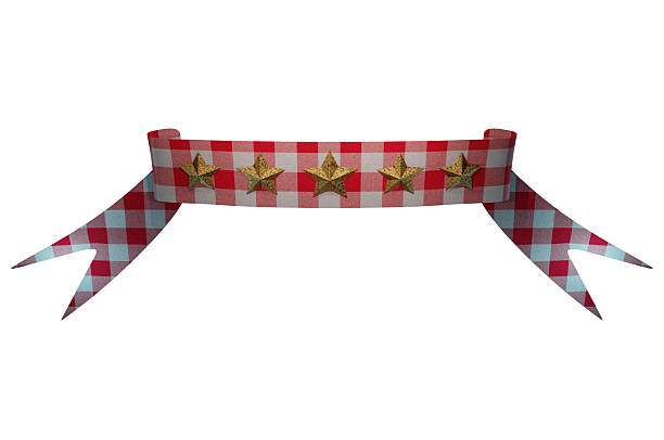 istock Red and white checkered ribbon with five gold glitter stars, festive design symbolizing excellence and joy 2240783646