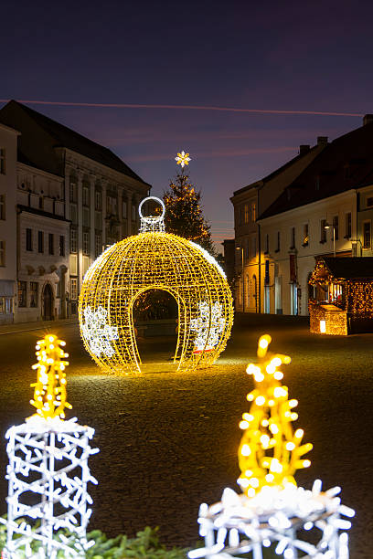 istock Znojmo town square glowing with Christmas lights at night 2240783734