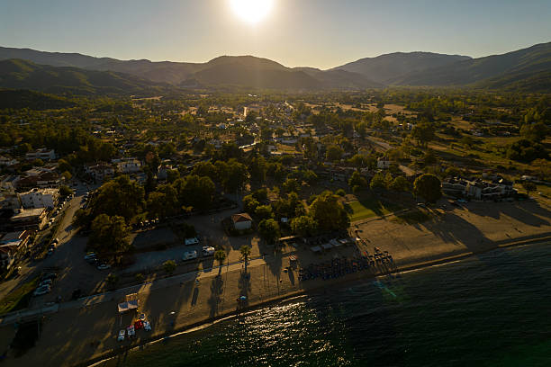 istock Coastal town aerial view at sunset 2240783913