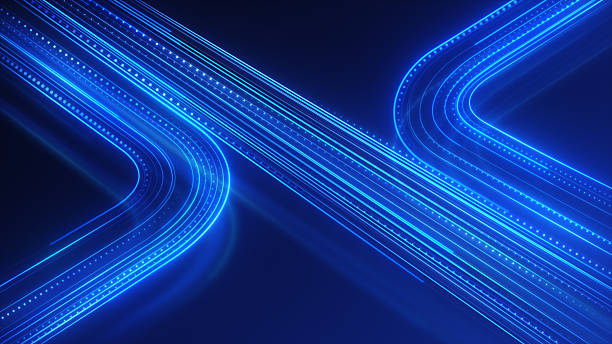 istock Blue glowing neon lines abstract tech futuristic background. 4K. Abstract Dark Blue Geometric Background. Futuristic laser vector design. HD, 2240788340