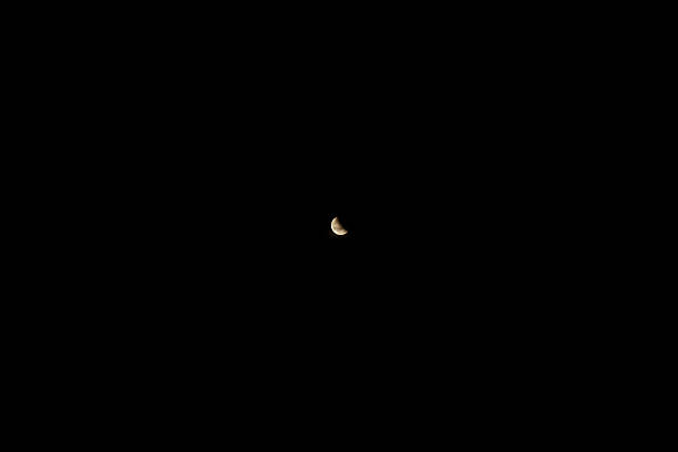 A minimalist photograph of the moon partially illuminated in a dark night sky. The image captures the serene beauty and simplicity of space, with the glowing crescent moon centered against a black background. Perfect for concepts of solitude, astronomy, space exploration, dreams, and night-time tranquility. Ideal for backgrounds, web design, or creative projects needing a sense of calm and mystery.