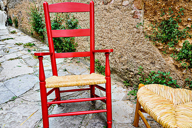 Handmade redwood chair with wicker seat