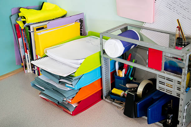 istock Organised desk in school classroom 2240807459