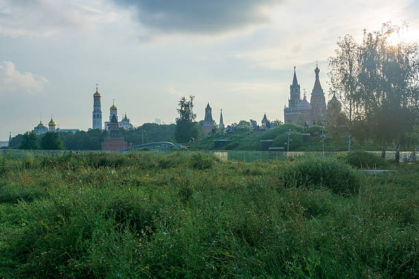 Moscow, Russia - July 22, 2025: view of the Moscow Kremlin from Zaryadye Park