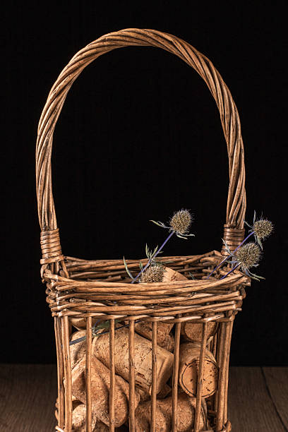 istock A vintage inspired basket overflowing with wine corks on a rustic tabletop 2240820356