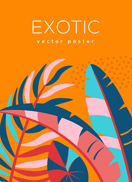 Summer colorful banner poster, palm beach abstract tropical leaves. Vector illustration. Jungle exotic flyer, nature brochure template. Place for text. Beach bar menu background, tropic wallpaper