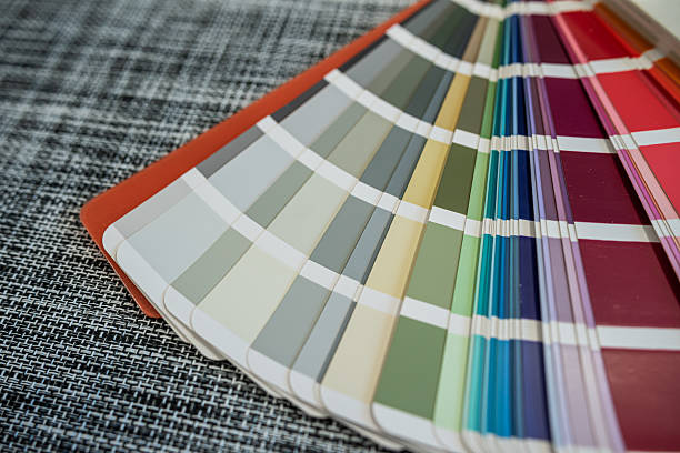 istock Color swatch fan deck on textured woven mat, ideal for interior or graphic design ideas 2240837681