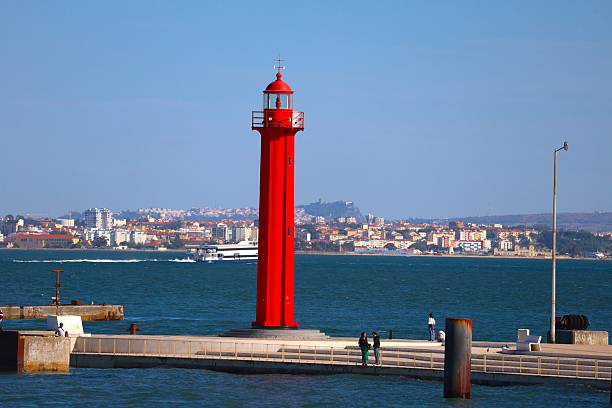 View of Cacilhas Lighthouse from Tagus River, Lisbon, Portugal