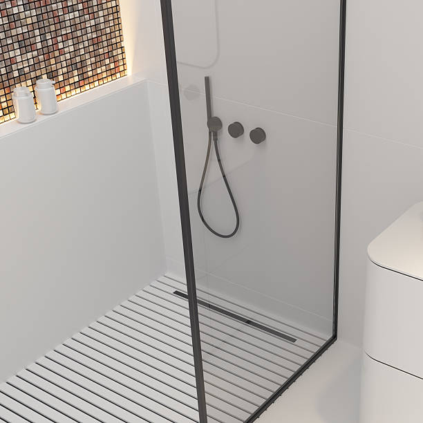 istock Compact White Bathroom with Mosaic Shower 2240858690