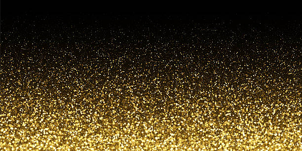 istock Gold glitter confetti on black background. Shiny glowing particles concentrated at bottom with fading effect toward top. Festive vector illustration for luxury celebration and elegant event design 2240865907