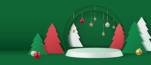 istock Christmas Festive Scene with Trees and Ornaments 2240866130