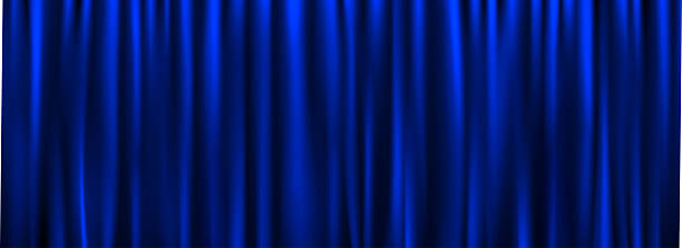 istock Royal blue velvet curtain background. Closed curtains backdrop for theater stage or cinema, circus. Fabric drapery wallpaper for award, show, performance. Vector navy textile room scene banner concept 2240878827