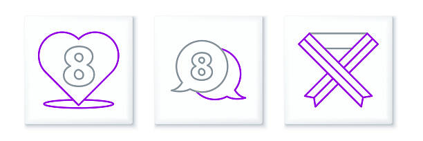 istock Set line Breast cancer awareness ribbon, Heart with 8 March and in speech bubble icon. Vector 2240888498
