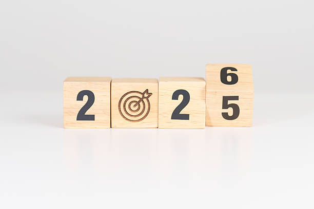istock 2025 year change to 2026 year block with dartboard icon. Goal, Target, Resolution, strategy, plan, Action, mission, motivation, and New Year start concepts 2240888841